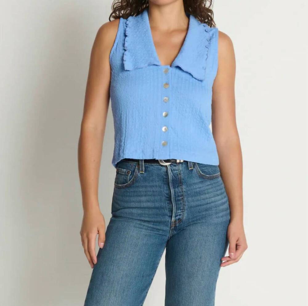 NEW NATION LTD rae collared tank top in cornflower blue